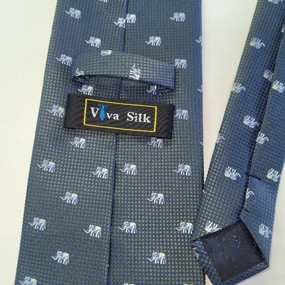 Viva Silk Tie Mens Necktie Silk Handmade All‎ Over Elephant Print On Grey